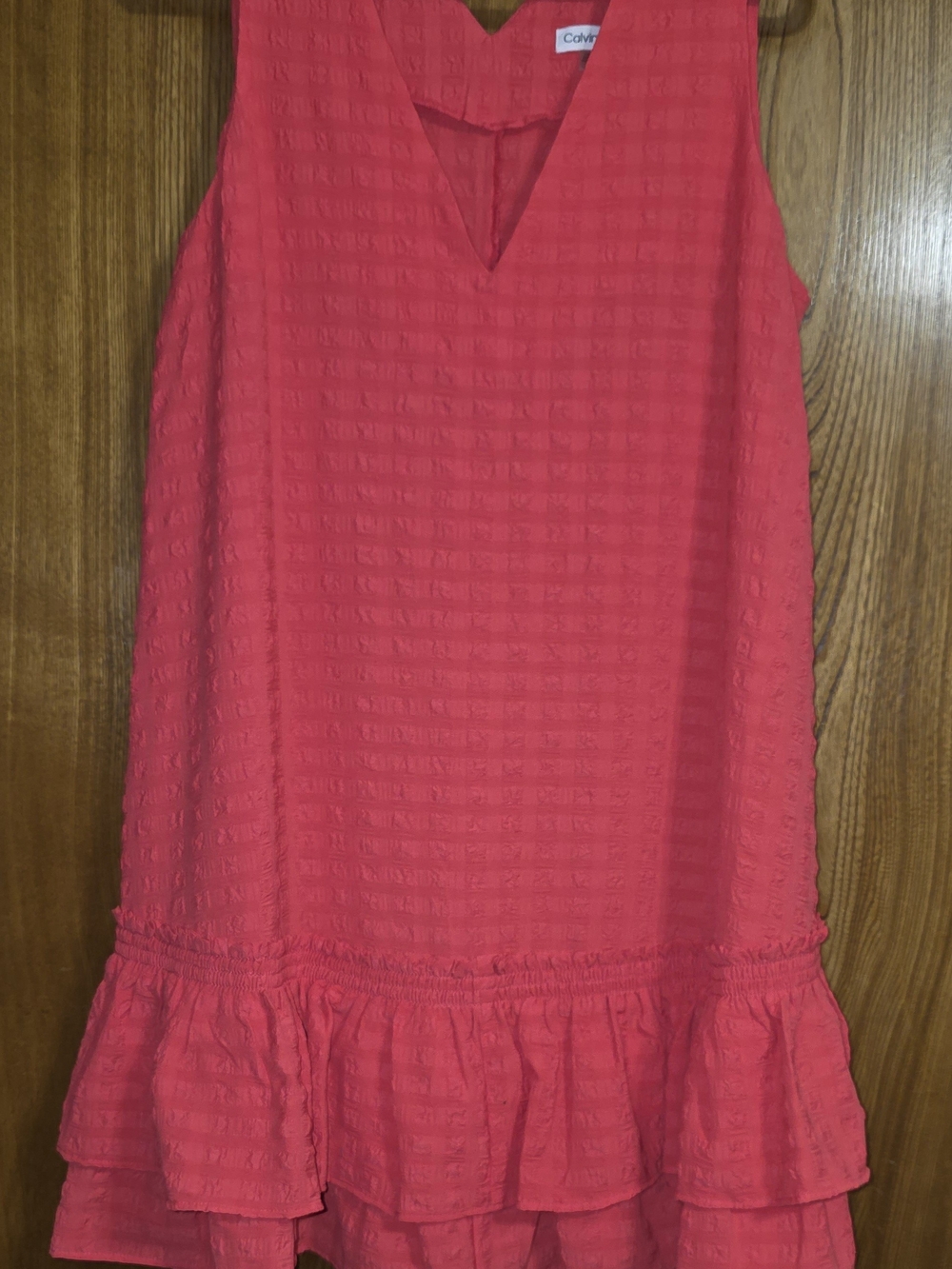 Calvin Klein Girls' Coral Red Textured Ruffle-Hem Sleeveless Dress
